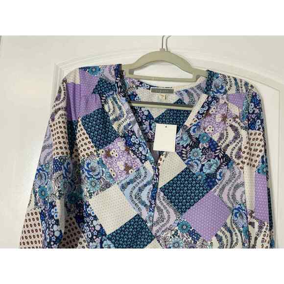 Anthropologie Blouse Small Purple Patchwork Cottage Core Modest Office NWT - Picture 2 of 6